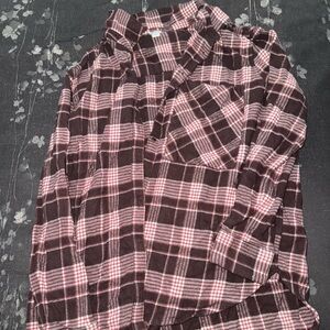Aerie Brown and Pink Plaid Shirt Size Small